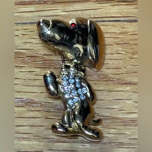 Gold-tone Snoopy Pin with Rhinestone Belly